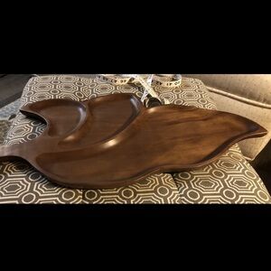 Vintage Monkey Pod Leaf Wood Serving Tray Divided Dish Bowl Mid-Century Modern